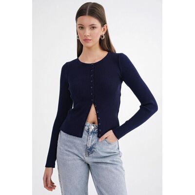 Mixray Knopf-Front Schlanker Rippstrick-Cardigan Marine L Mixray Knopf-Front Schlanker Rippstrick-Cardigan Marine L
