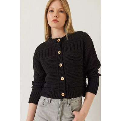 Bianco Lucci Knopf-Cardigan mit Rundhalsausschnitt Schwarz S/M Bianco Lucci Knopf-Cardigan mit Rundhalsausschnitt Schwarz S/M