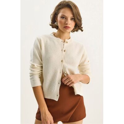 Bianco Lucci Strukturierter Rippstrick-Cardigan mit Pailletten-Details Creme S/M Bianco Lucci Strukturierter Rippstrick-Cardigan mit Pailletten-Details Creme S/M