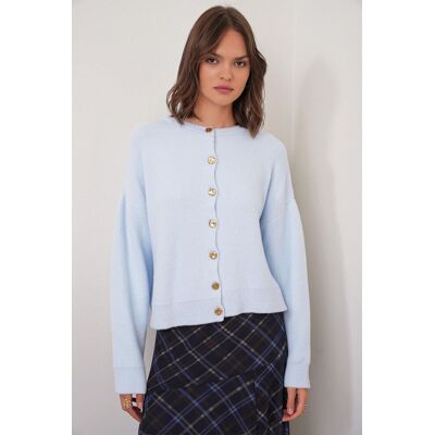 Mixray Knopf-unterlegter Rippstrick-Cardigan Hellblau S/M Mixray Knopf-unterlegter Rippstrick-Cardigan Hellblau S/M