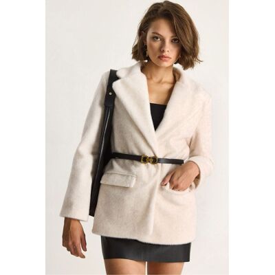 Bianco Lucci Samtjacke mit Gürtel Creme M Bianco Lucci Samtjacke mit Gürtel Creme M