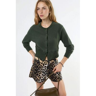 Busem Lässige Cropped-Jacke mit Rundhalsausschnitt und Knopfleiste Khaki M Busem Lässige Cropped-Jacke mit Rundhalsausschnitt und Knopfleiste Khaki M