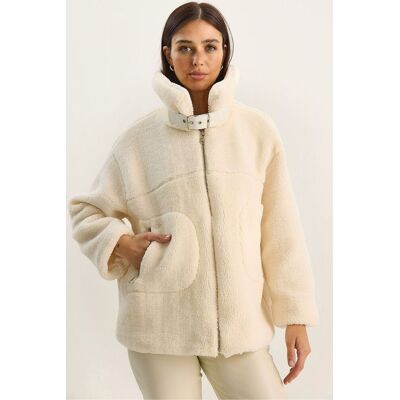 Bianco Lucci Oversized Plüsch Strick Pufferjacke mit Reißverschluss Creme M Bianco Lucci Oversized Plüsch Strick Pufferjacke mit Reißverschluss Creme M
