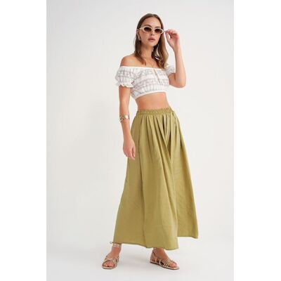 Mixray Hochtaillierter Maxi-Rock mit Kordelzugbund Olive M Mixray Hochtaillierter Maxi-Rock mit Kordelzugbund Olive M
