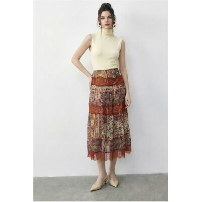 Bianco Lucci Hochtaillierter Paisley Maxi-Rock Orange M Bianco Lucci Hochtaillierter Paisley Maxi-Rock Orange M