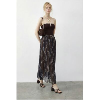 Bianco Lucci Hochtailler Paisley Maxi-Rock mit Gürtel Marine M Bianco Lucci Hochtailler Paisley Maxi-Rock mit Gürtel Marine M