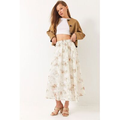 Bianco Lucci Blumenkleid Maxi Rock mit Futter Cremefarben M Bianco Lucci Blumenkleid Maxi Rock mit Futter Cremefarben M