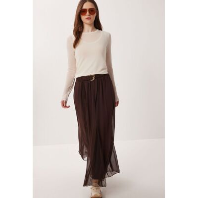 Happiness Istanbul Hoch taillierter Maxi-Rock aus Chiffon Mokka M Happiness Istanbul Hoch taillierter Maxi-Rock aus Chiffon Mokka M