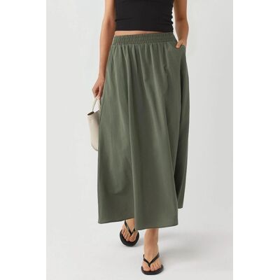 Busem Midirock mit elastischem Bund und Taschen Khaki S Busem Midirock mit elastischem Bund und Taschen Khaki S