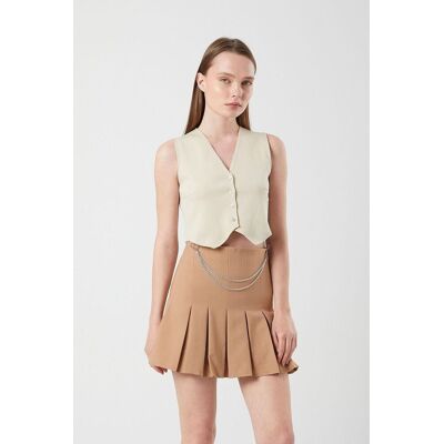 Mixray Hoch taillierter plissierter Minirock mit Kettendetail Stein S Mixray Hoch taillierter plissierter Minirock mit Kettendetail Stein S