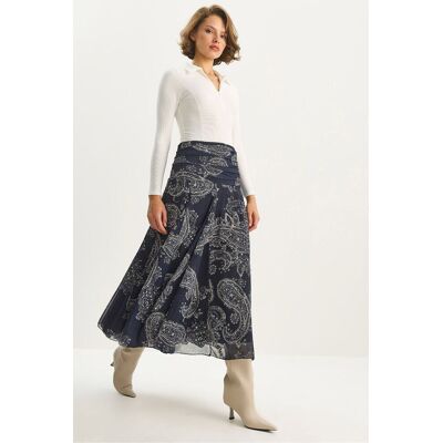 Bianco Lucci Hoch taillierter Midi-Rock mit ethnischem Print Marine S Bianco Lucci Hoch taillierter Midi-Rock mit ethnischem Print Marine S
