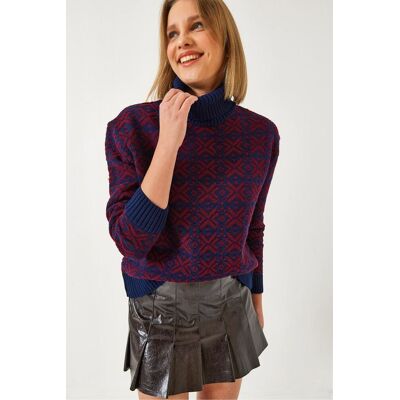 Bianco Lucci Geometrischer Strick-Crop-Pullover mit Rollkragen Mehrfarben S/M Bianco Lucci Geometrischer Strick-Crop-Pullover mit Rollkragen Mehrfarben S/M