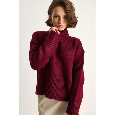 Bianco Lucci Übergroßer Strickrollkragenpullover Burgund S/M Bianco Lucci Übergroßer Strickrollkragenpullover Burgund S/M