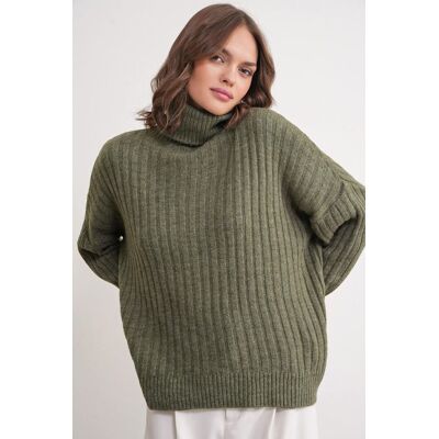 Mixray Oversized gerippter Rollkragenpullover Khaki S/M Mixray Oversized gerippter Rollkragenpullover Khaki S/M