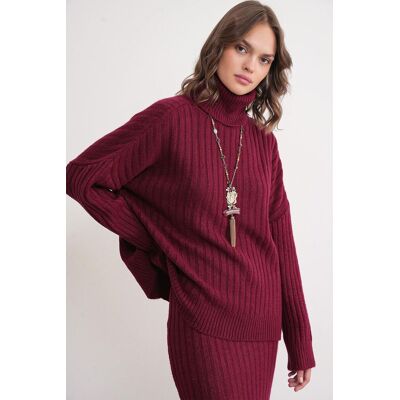 Mixray Oversize-Ripp-Strickpullover Burgund S/M Mixray Oversize-Ripp-Strickpullover Burgund S/M