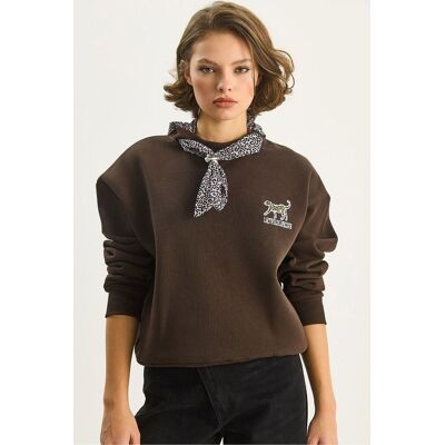 Bianco Lucci Sweatshirt mit Rundhalsausschnitt und Druck-Accessoire Mokka M Bianco Lucci Sweatshirt mit Rundhalsausschnitt und Druck-Accessoire Mokka M
