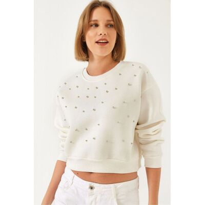 Bianco Lucci Gemusterter Rundhals-Pullover mit Flicken Beige L Bianco Lucci Gemusterter Rundhals-Pullover mit Flicken Beige L