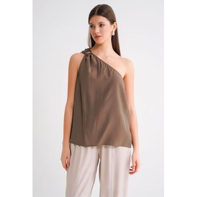 Mixray Asymmetrisches Kragen-Accessoire Detaillierte Bluse Mokka S Mixray Asymmetrisches Kragen-Accessoire Detaillierte Bluse Mokka S