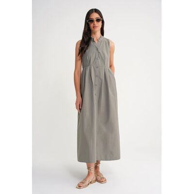 Mixray Geknöpfter Tippet-Kragen-Maxi-Kleid Khaki S Mixray Geknöpfter Tippet-Kragen-Maxi-Kleid Khaki S