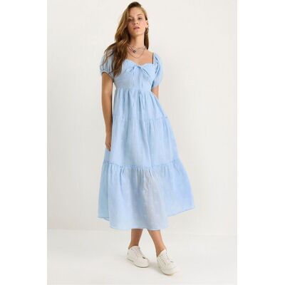 Bianco Lucci Besticktes Herzkragen Maxikleid Hellblau L Bianco Lucci Besticktes Herzkragen Maxikleid Hellblau L