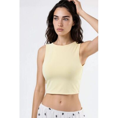 Busem Bootehals Ärmellose Strickbluse Gelb M Busem Bootehals Ärmellose Strickbluse Gelb M
