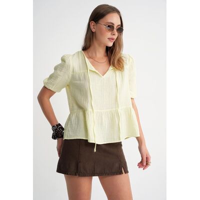 Mixray Strukturierte Musselin Rundhalsbluse mit Bindungsdetails Gelb M Mixray Strukturierte Musselin Rundhalsbluse mit Bindungsdetails Gelb M