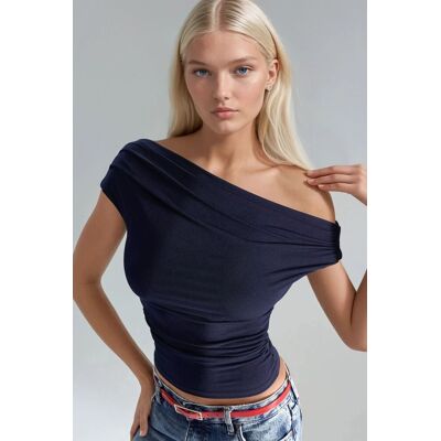 Hiccup Asymmetrische Ein-Schulter-Sandy-Bluse Marine L Hiccup Asymmetrische Ein-Schulter-Sandy-Bluse Marine L