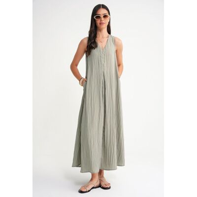 Mixray V-Ausschnitt Maxikleid Salbeigrün L Mixray V-Ausschnitt Maxikleid Salbeigrün L