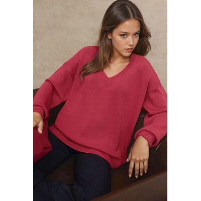 Hiccup Dicker Strick-V-Ausschnitt-Pullover Kirsche S Hiccup Dicker Strick-V-Ausschnitt-Pullover Kirsche S