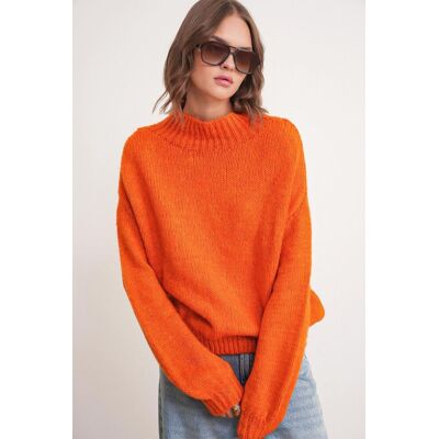 Mixray Lockerer Fit Rundhals Dicken Strickpullover Orange S/M Mixray Lockerer Fit Rundhals Dicken Strickpullover Orange S/M