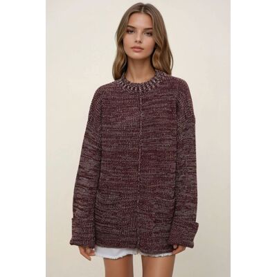 Hiccup Lässiger Strickpullover mit Struktur und Taschen Burgund L Hiccup Lässiger Strickpullover mit Struktur und Taschen Burgund L