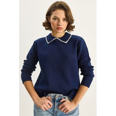 Bianco Lucci Strickpullover mit Hemdkragen Marine S/M Bianco Lucci Strickpullover mit Hemdkragen Marine S/M