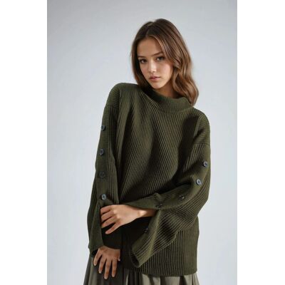 Hiccup Dicker Strickpullover mit Schlitz und Knopfdetails Khaki S Hiccup Dicker Strickpullover mit Schlitz und Knopfdetails Khaki S