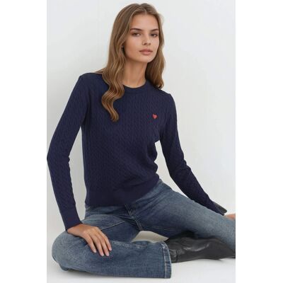 Hiccup Haarzopf Strickpullover mit Herzdetails Marine M Hiccup Haarzopf Strickpullover mit Herzdetails Marine M