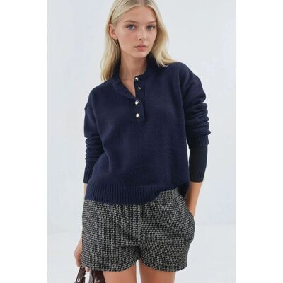 Hiccup Weicher strukturierten Strickpullover mit Knöpfen Marine L Hiccup Weicher strukturierten Strickpullover mit Knöpfen Marine L