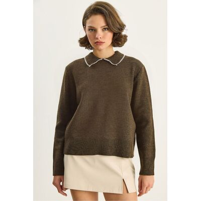 Bianco Lucci Strickpullover mit Hemdkragen Dunkelbraun S/M Bianco Lucci Strickpullover mit Hemdkragen Dunkelbraun S/M