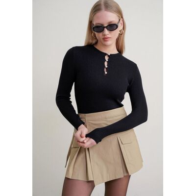Mixray Knopf Detail Rundhals-Pullover Schwarz M Mixray Knopf Detail Rundhals-Pullover Schwarz M