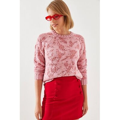 Bianco Lucci Abstrakter Strickpullover mit Rippdetails Rosa S/M Bianco Lucci Abstrakter Strickpullover mit Rippdetails Rosa S/M
