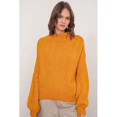 Mixray Lässiger Schnitt Rundhals Dickstrickpullover Gelb S/M Mixray Lässiger Schnitt Rundhals Dickstrickpullover Gelb S/M