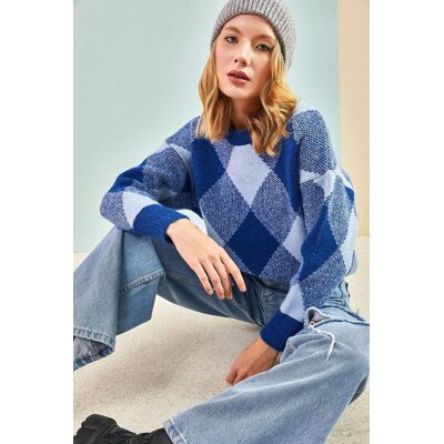 Bianco Lucci Geometrischer Gerippter Rundhals-Pullover Himmelblau S/M Bianco Lucci Geometrischer Gerippter Rundhals-Pullover Himmelblau S/M