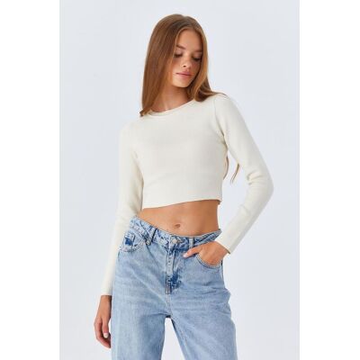Mixray Langarm Basic Crop Stricktop Elfenbein S/M Mixray Langarm Basic Crop Stricktop Elfenbein S/M