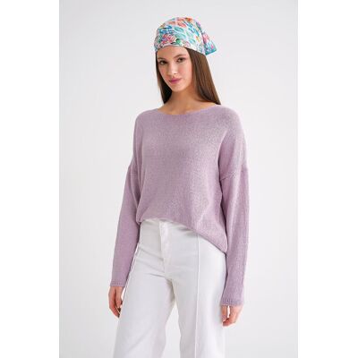 Mixray Übergroßer Bootsausschnitt Strickpullover Lila S/M Mixray Übergroßer Bootsausschnitt Strickpullover Lila S/M