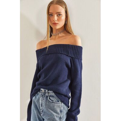 Bianco Lucci Strukturierter Strickpullover mit Madonna-Kragen Marine S/M Bianco Lucci Strukturierter Strickpullover mit Madonna-Kragen Marine S/M