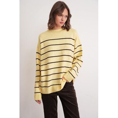 Mixray Gestreifter Rundhals Relaxed Strickpullover Gelb S/M Mixray Gestreifter Rundhals Relaxed Strickpullover Gelb S/M