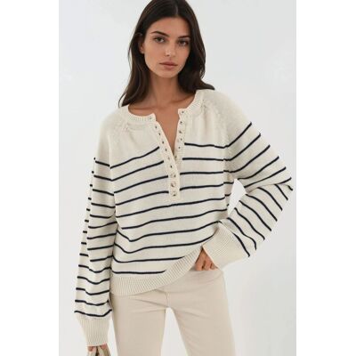 Hiccup Knopf Detail Streifen Lockere Passform Pullover Mehrfarben M Hiccup Knopf Detail Streifen Lockere Passform Pullover Mehrfarben M