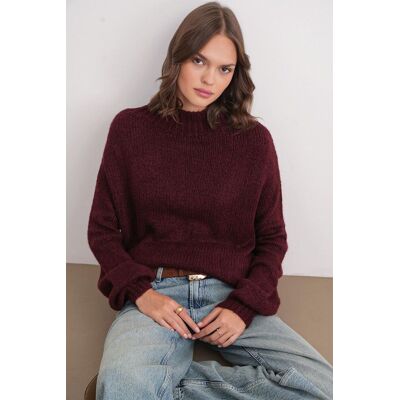 Mixray Lässiger Fit Rundhalsausschnitt Dickstrickpullover Burgund S/M Mixray Lässiger Fit Rundhalsausschnitt Dickstrickpullover Burgund S/M