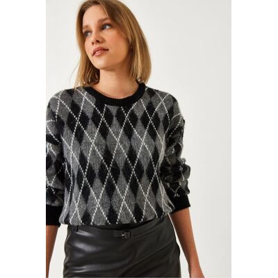Bianco Lucci Diamantmuster Pullover Schwarz S/M Bianco Lucci Diamantmuster Pullover Schwarz S/M