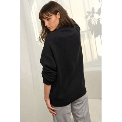 Hiccup Gemütlicher Rundhalsausschnitt Strickpullover Schwarz S/M Hiccup Gemütlicher Rundhalsausschnitt Strickpullover Schwarz S/M