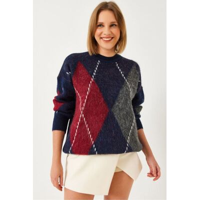 Bianco Lucci Übergroßer Pullover mit Diamantdruck Marine S/M Bianco Lucci Übergroßer Pullover mit Diamantdruck Marine S/M