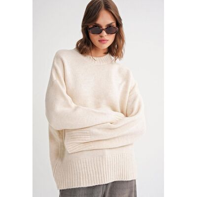 Mixray Oversized Rippstrickpullover mit Rundhalsausschnitt Creme S/M Mixray Oversized Rippstrickpullover mit Rundhalsausschnitt Creme S/M